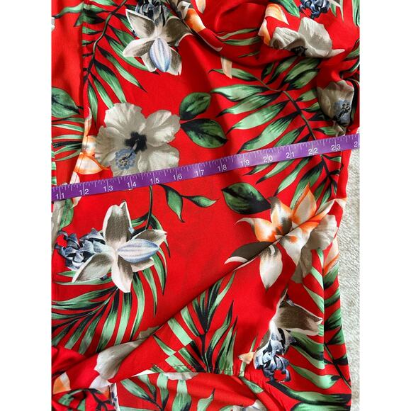Hyped Unicorn Red Tropical Hawaiian Print Knotted Front Shrug Top, Size L - Picture 6 of 7
